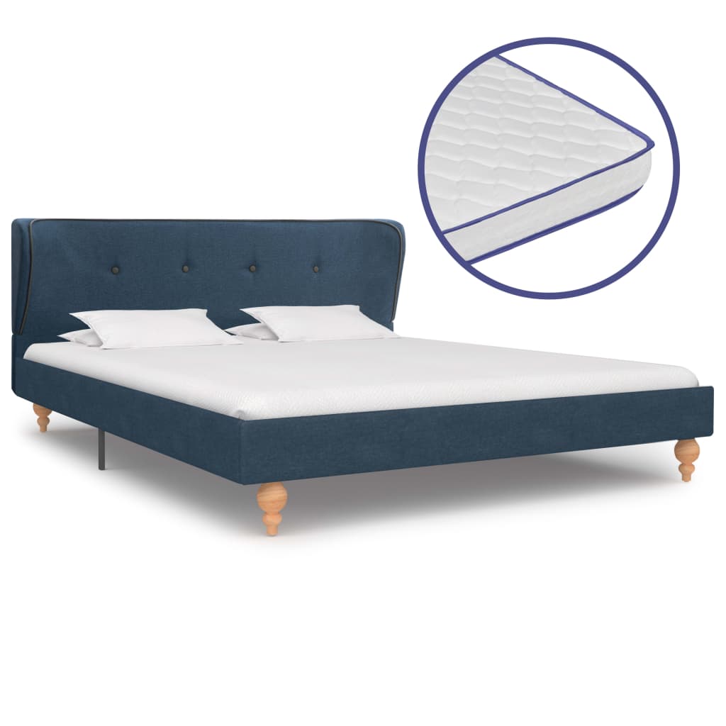  Säng med memoryskummadrass blå tyg 140x200 cm