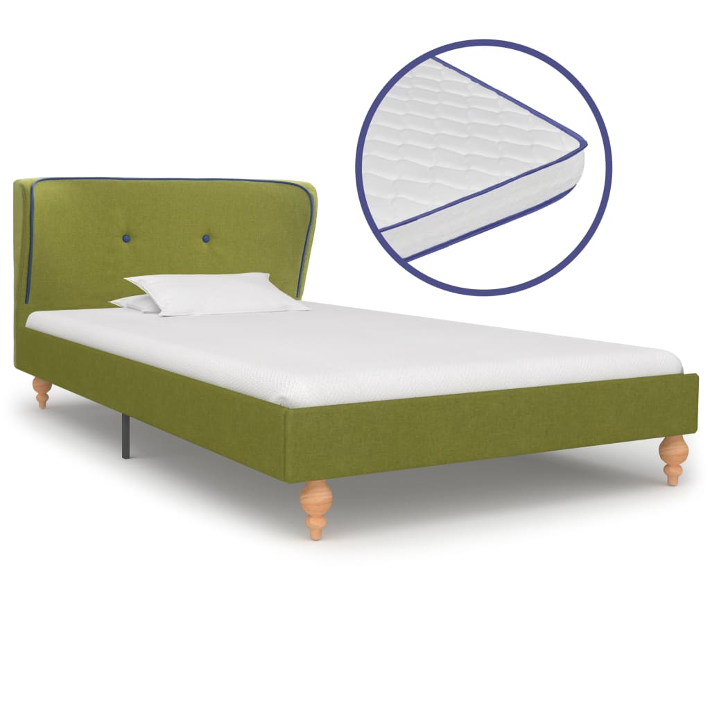  Säng med memoryskummadrass grön tyg 90x200 cm