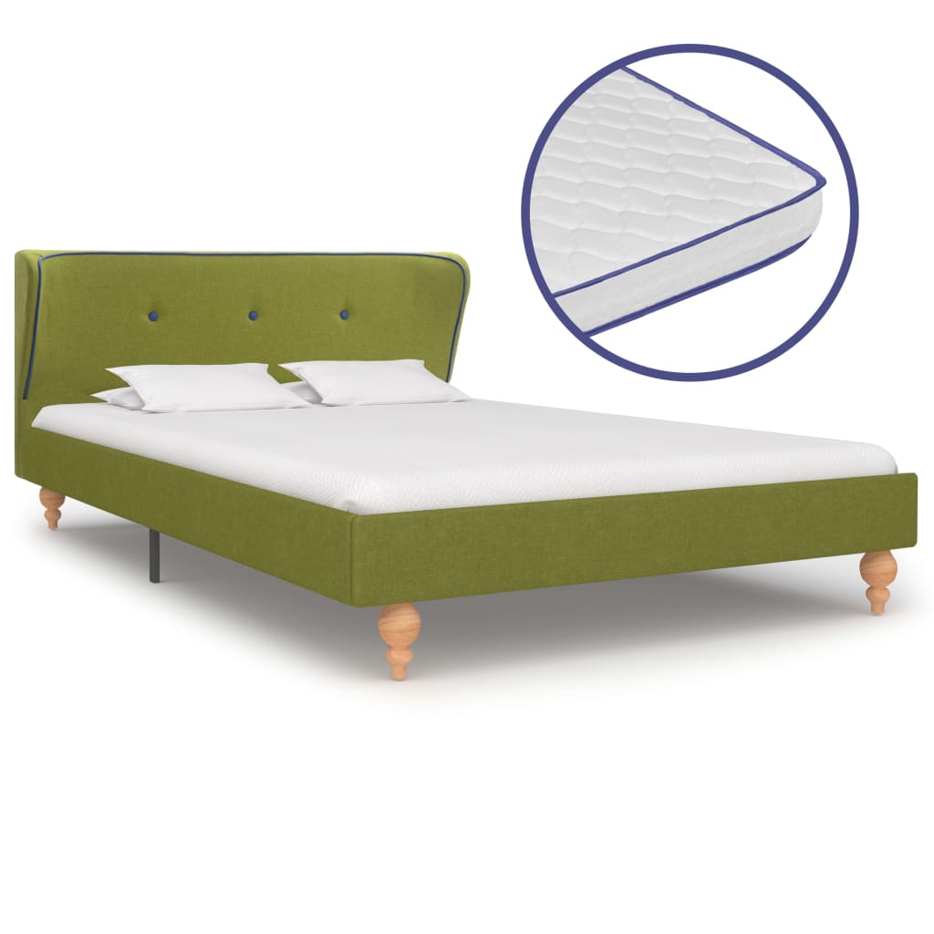  Säng med memoryskummadrass grön tyg 120x200 cm