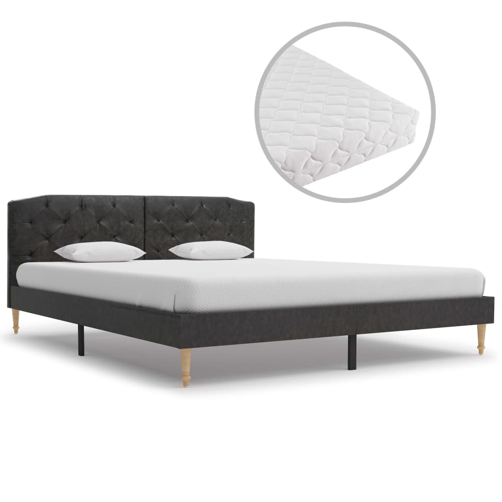  Säng med madrass svart tyg 160x200 cm
