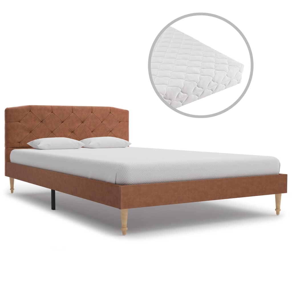 Säng med madrass brun tyg 120x200 cm