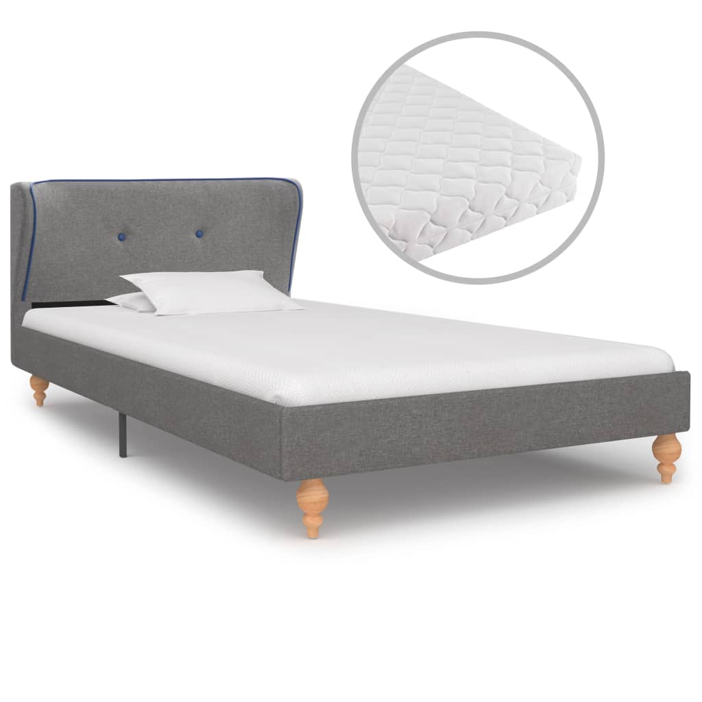  Säng med madrass ljusgrå tyg 90x200 cm