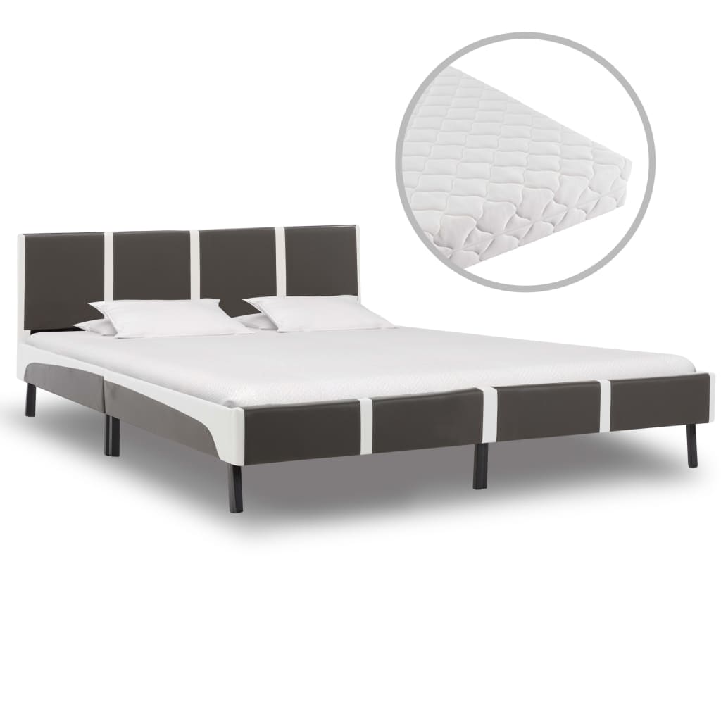  Säng med madrass grå och vit konstläder 180x200 cm