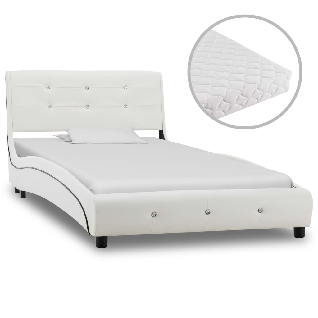  Säng med madrass vit konstläder 90x200 cm