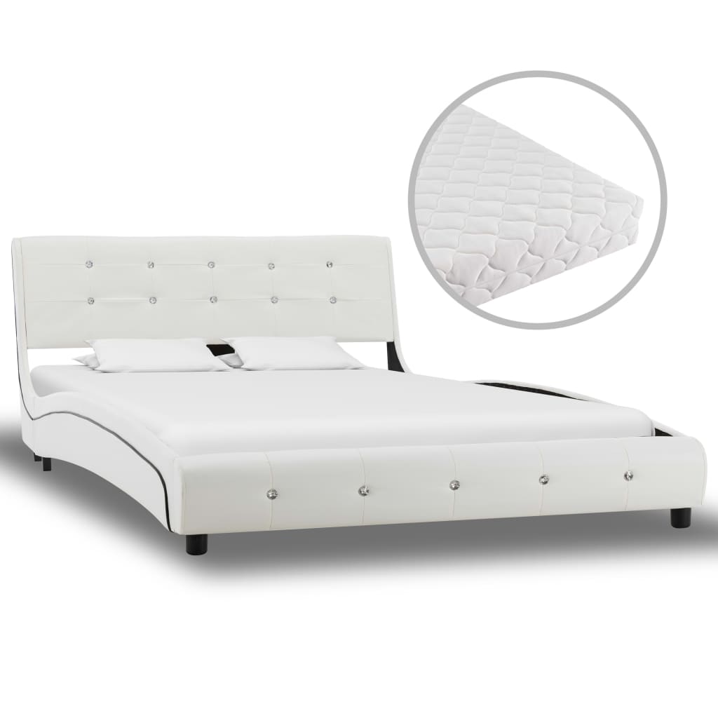  Säng med madrass vit konstläder 120x200 cm
