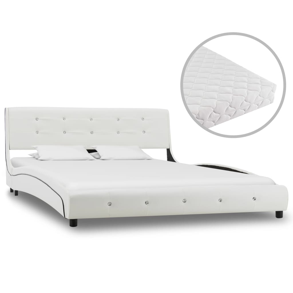  Säng med madrass vit konstläder 140x200 cm