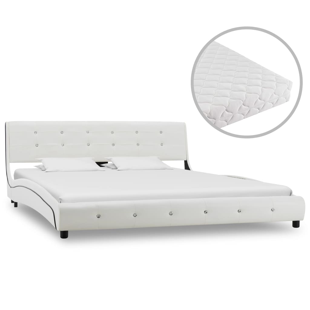  Säng med madrass vit konstläder 160x200 cm