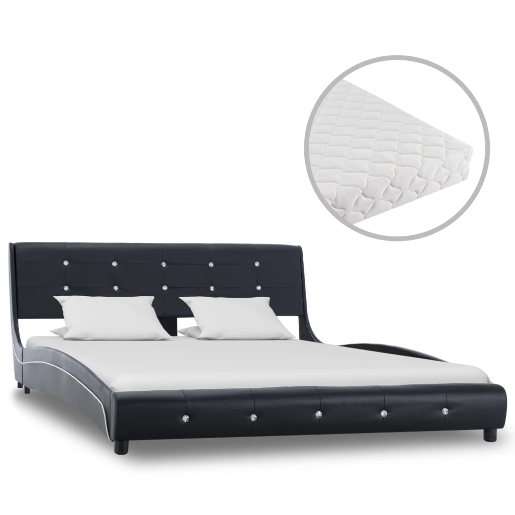  Säng med madrass svart konstläder 140x200 cm