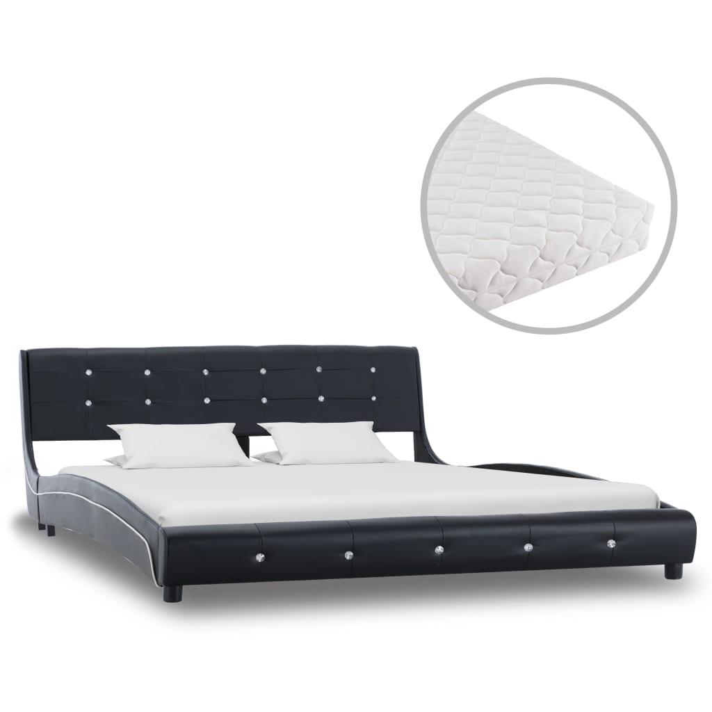  Säng med madrass svart konstläder 160x200 cm