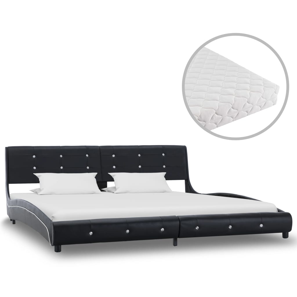  Säng med madrass svart konstläder 180x200 cm