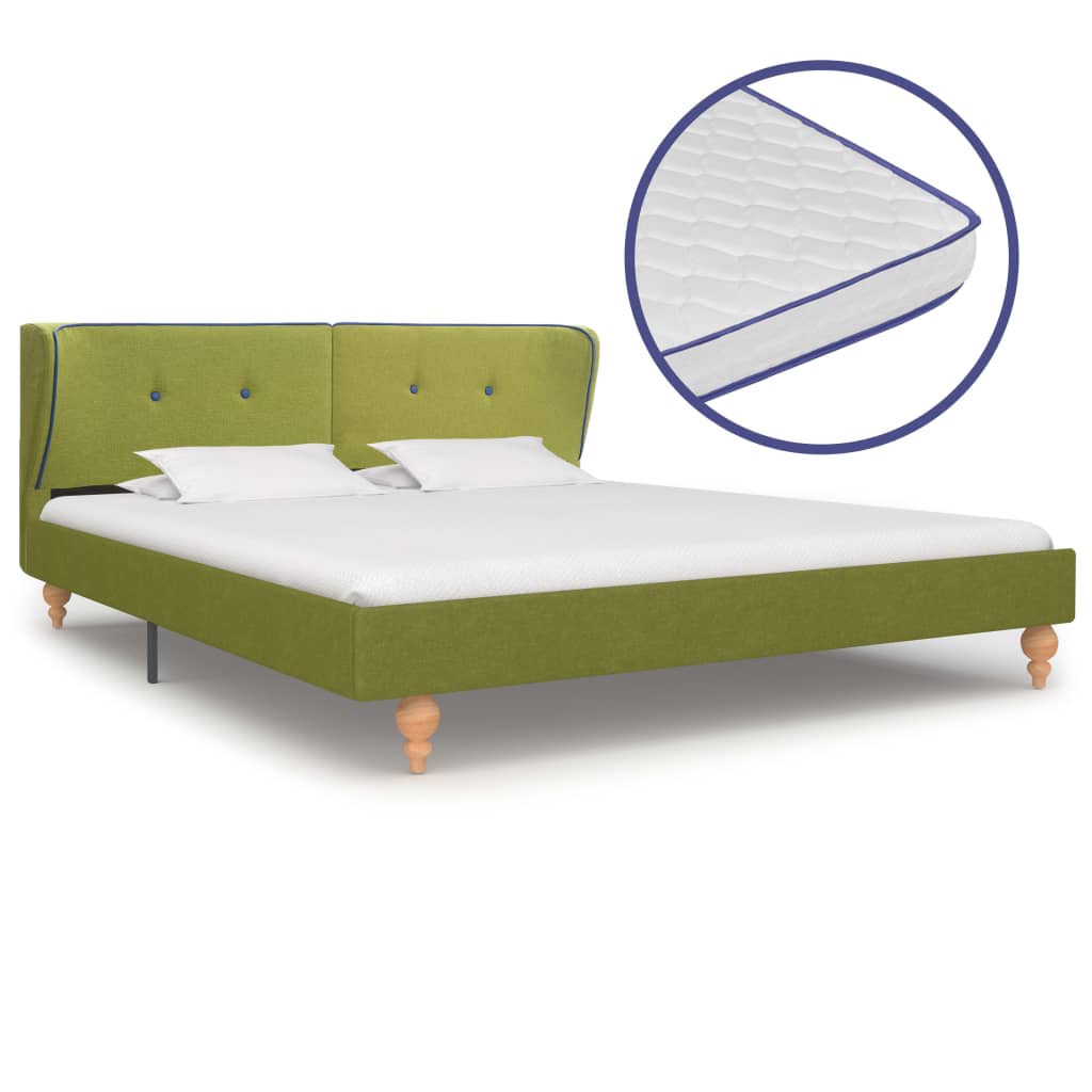  Säng med memoryskummadrass grön tyg 160x200 cm