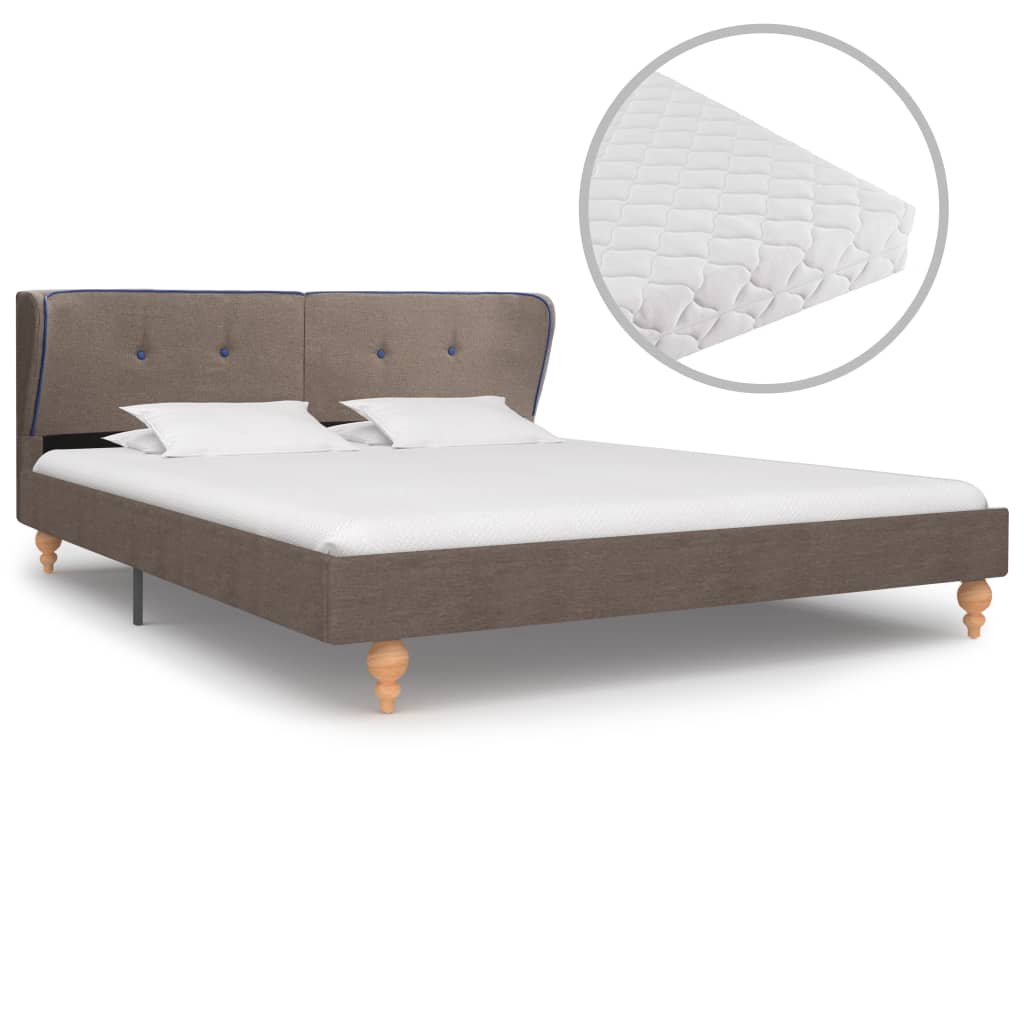  Säng med madrass taupe tyg 180x200 cm