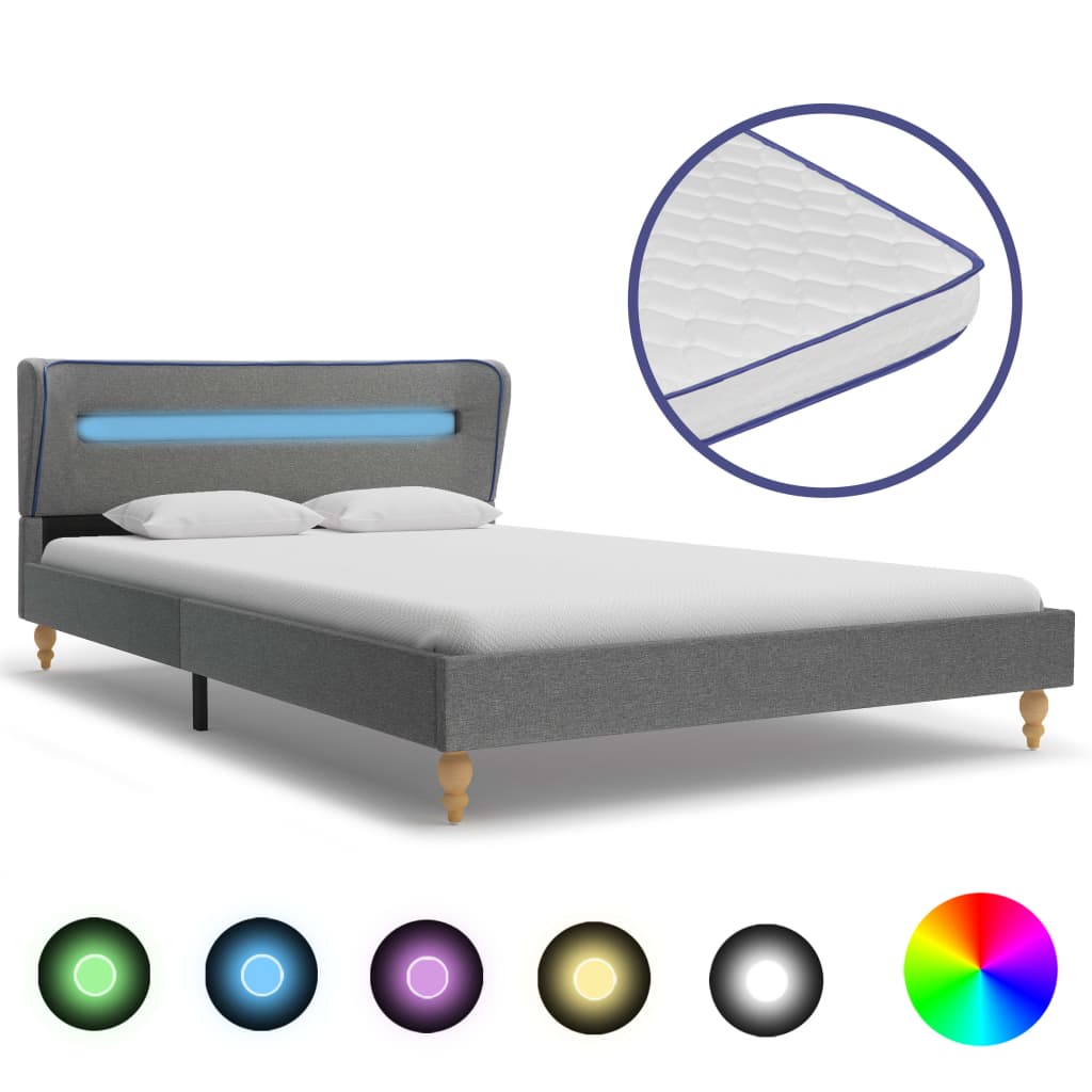  Säng med LED och memoryskummadrass ljusgrå tyg 120x200 cm