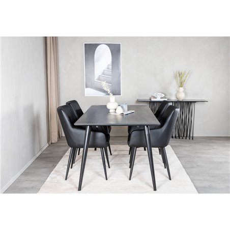 Dipp ruokapöytä - 180 * 90 cm - musta viilu / täysin mustat jalat, Comfort-ruokailutuoli - musta / musta_4