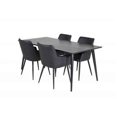 Dipp Dining Table - 180*90cm - Black Veneer / all black legs , Comfort Dining Chair - Black / Black_4