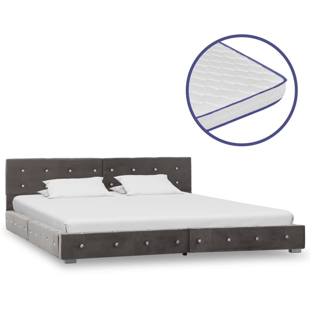  Säng med memoryskummadrass grå sammet 180x200 cm