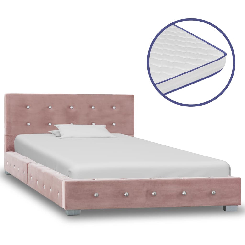  Säng med memoryskummadrass rosa sammet 90x200 cm