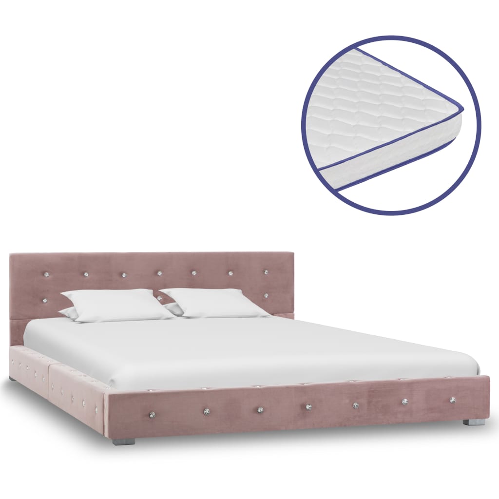  Säng med memoryskummadrass rosa sammet 140x200 cm