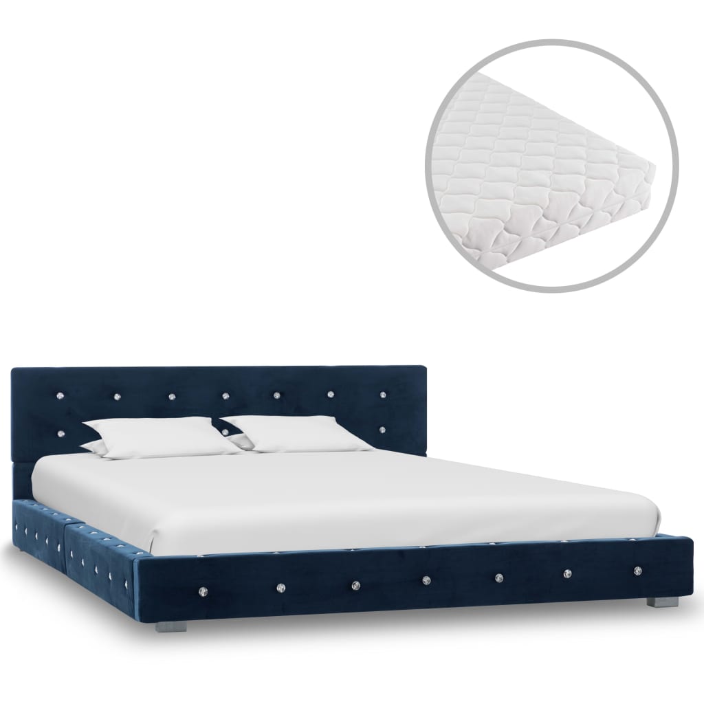  Säng med madrass blå sammet 140x200 cm