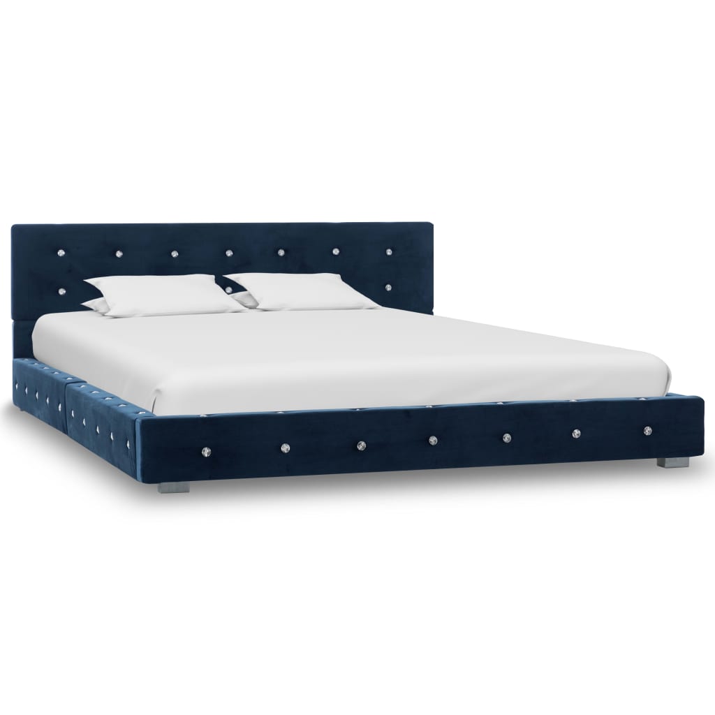  Säng med madrass blå sammet 140x200 cm