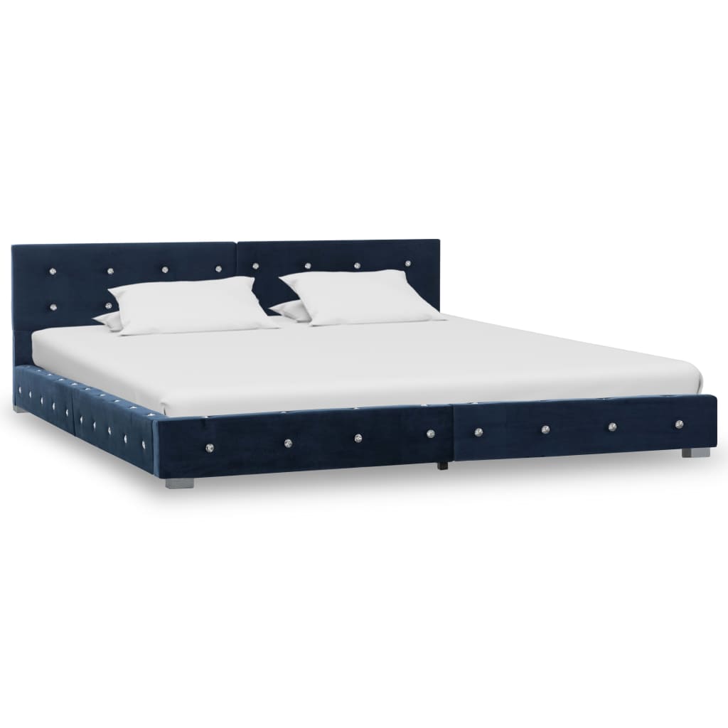  Säng med madrass blå sammet 160x200 cm