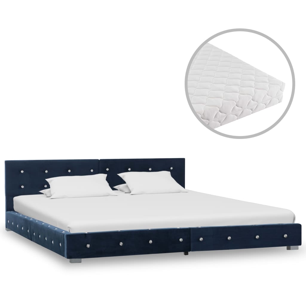  Säng med madrass blå sammet 180x200 cm