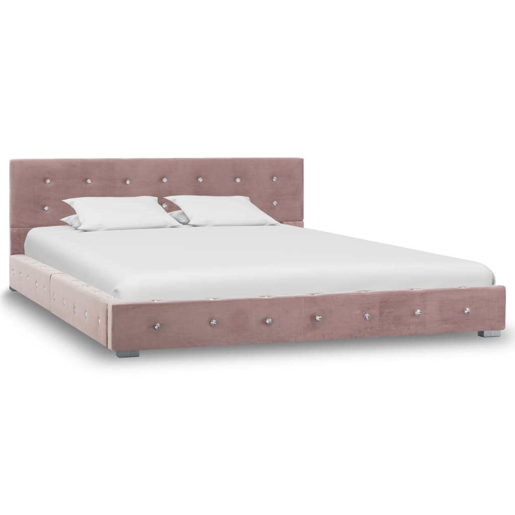  Säng med madrass rosa sammet 140x200 cm