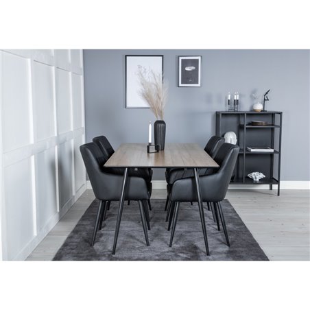 Silar Dining Table - 180 cm - "Wood Look"  Melamine / Black Legs, Comfort Dining Chair - Black / Black_4