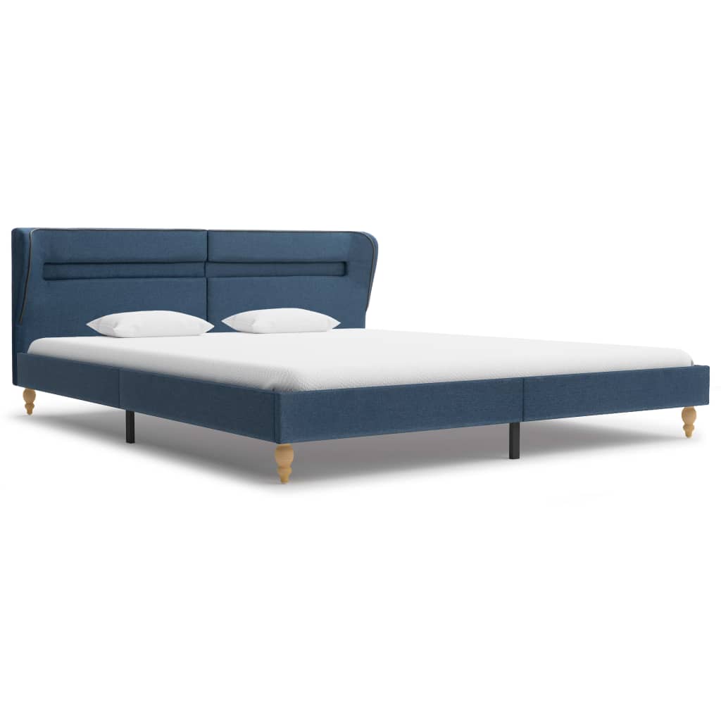  Säng med LED och madrass blå tyg 160x200 cm