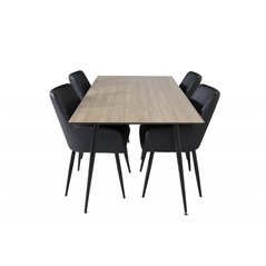 Silar Dining Table - 180 cm - "Wood Look" Melamine / Black Legs, Comfort Dining Chair - Black / Black_4