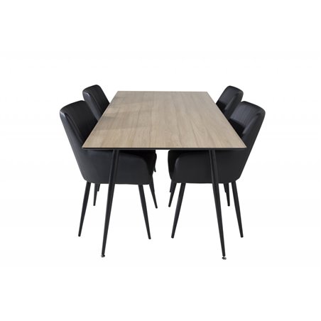 Silar ruokapöytä - 180 cm - "Wood Look" Melamiini / mustat jalat, Comfort ruokatuoli - musta / musta_4
