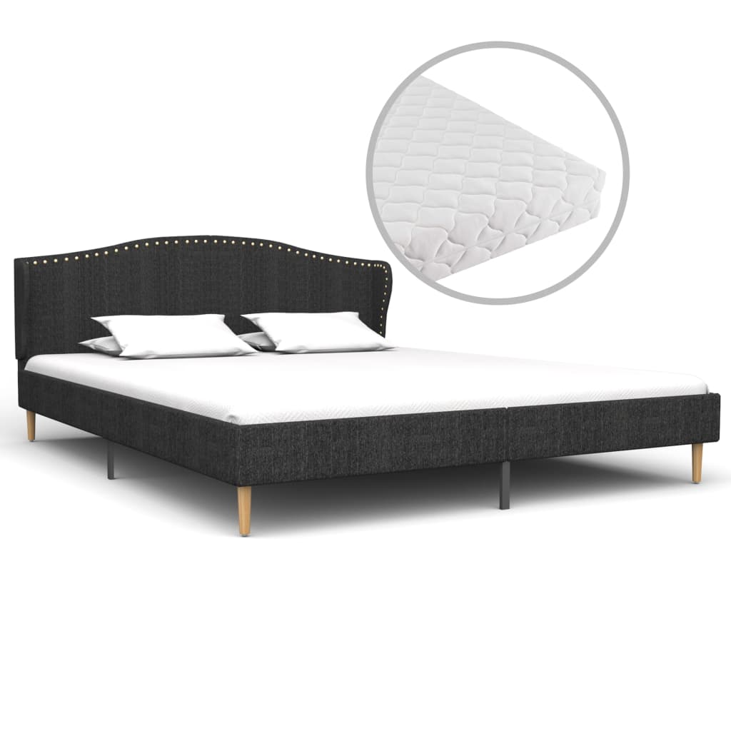  Säng med madrass mörkgrå tyg 160x200 cm