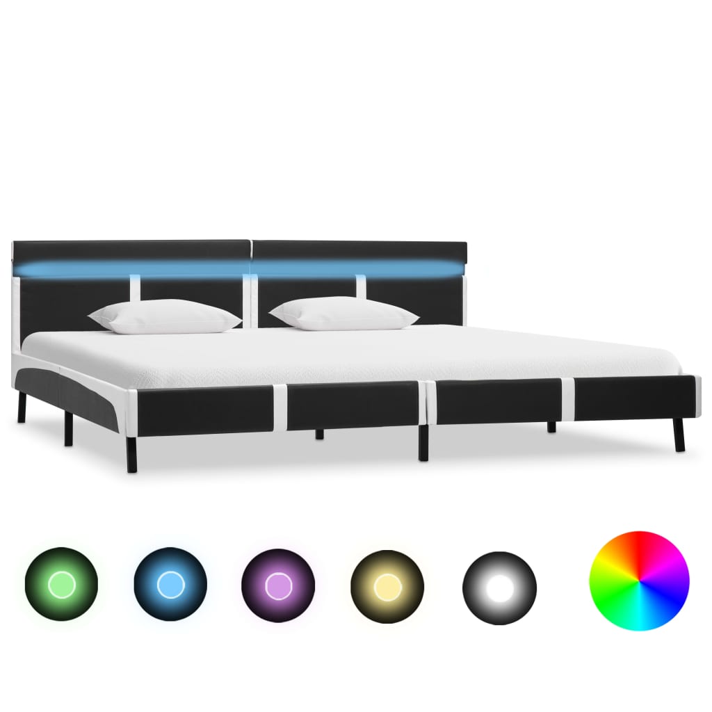  Sängram med LED grå konstläder 180x200 cm