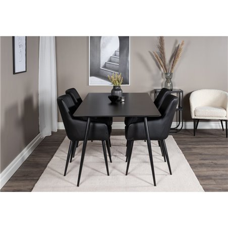 Silar Dining Table - 180 cm - Black Melamine / Black Legs, Comfort Dining Chair - Black / Black_4