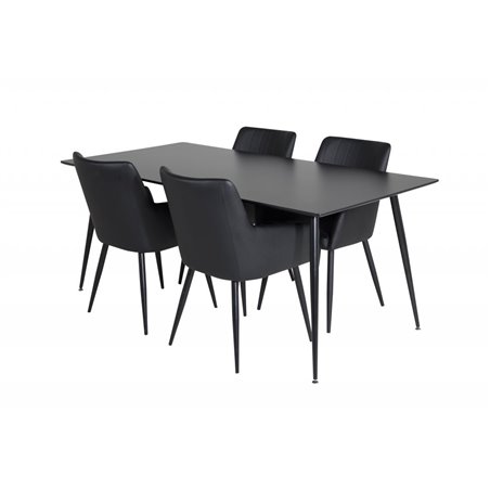 Silar Dining Table - 180 cm - Black Melamine / Black Legs, Comfort Dining Chair - Black / Black_4