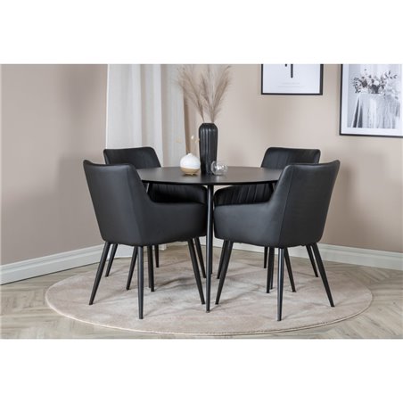 Silar Dining Table - Round 100  cm - Black Melamine / Black Legs, Comfort Dining Chair - Black / Black_4