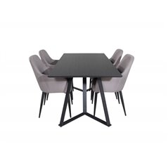 Marina Dining Table - Black top / Black Legs , Comfort Dining Chair - Grey / Black_4