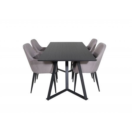 Marina Dining Table - Black top / Black Legs , Comfort Dining Chair - Grey / Black_4