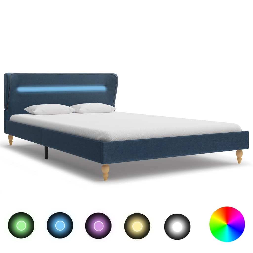  Sängram med LED blå tyg 140x200 cm