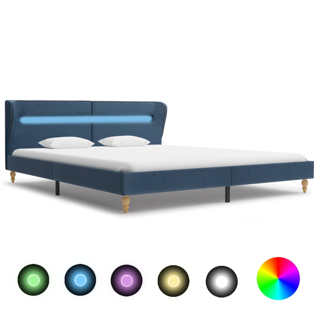  Sängram med LED blå tyg 180x200 cm