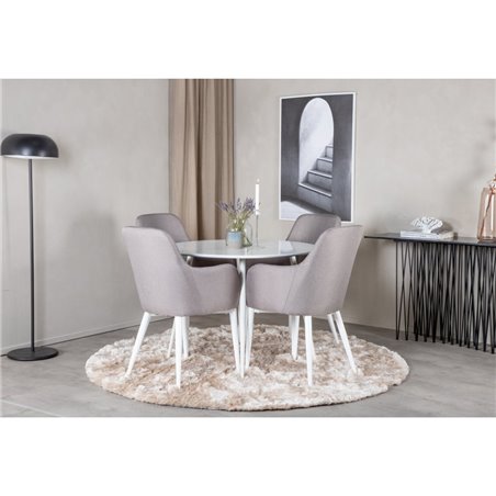 Pla pyöreälle pöydälle 100 cm - valkoinen toppi / valkoiset jalat, Comfort-ruokailutuoli - harmaa / valkoinen_4