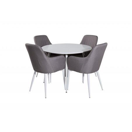 Plaza Round Table 100 cm - White top / White Legs, Comfort Dining Chair - Grey / White_4