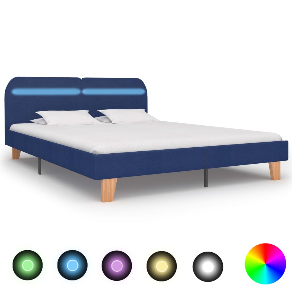  Sängram med LED blå tyg 160x200 cm