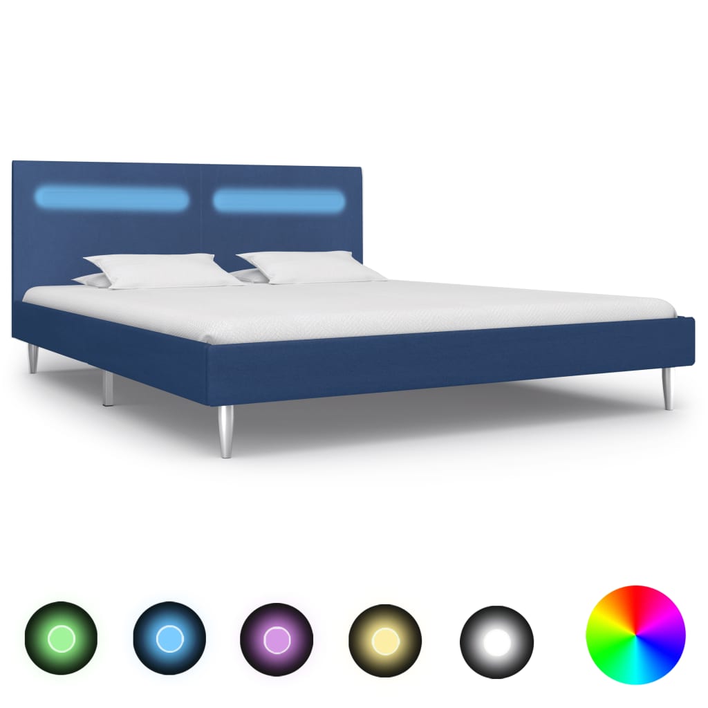  Sängram med LED blå tyg 180x200 cm