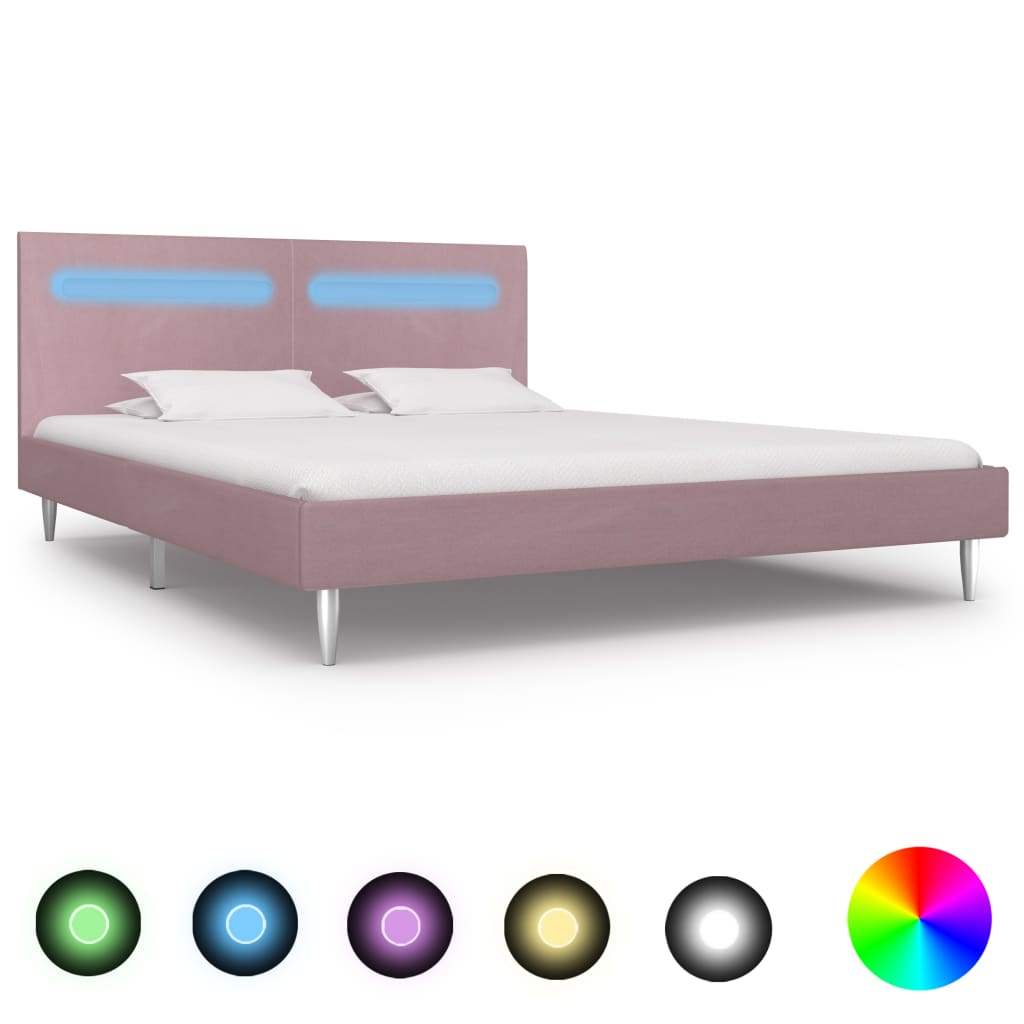 Sängram med LED rosa tyg 180x200 cm