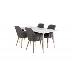 Polar Dining table 180 cm - White top / White Legs, Comfort Dining Chair - Dark Grey / Oak_4