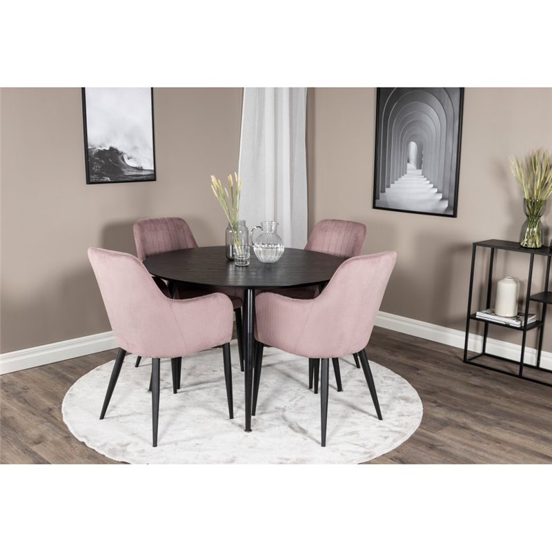 Dipp Dining Table - 115cm - Black Veneer / All black legs , Comfort Dining Chair - Pink / Black_4