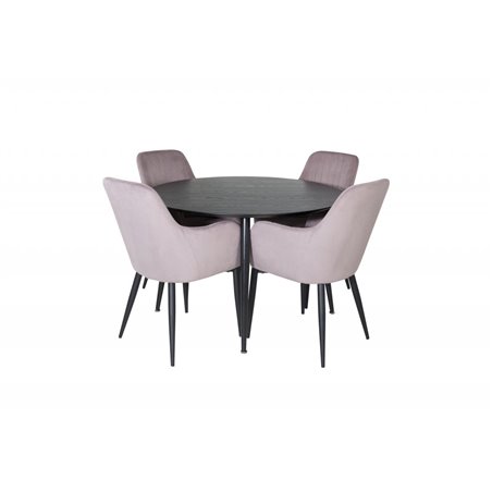 Dipp Dining Table - 115cm - Black Veneer / All black legs , Comfort Dining Chair - Pink / Black_4