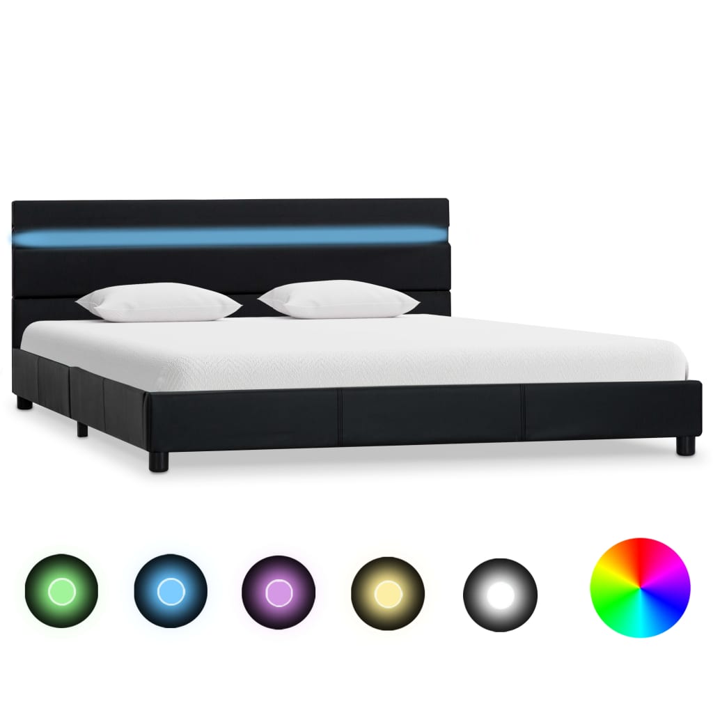  Sängram med LED svart konstläder 120x200 cm