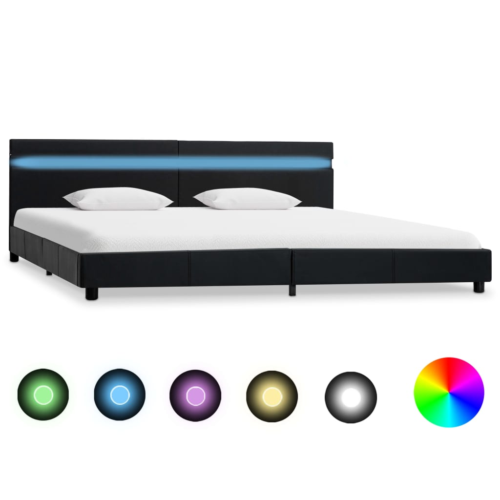  Sängram med LED svart konstläder 180x200 cm